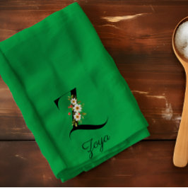 Watercolor botanical green initial monogram theedoek