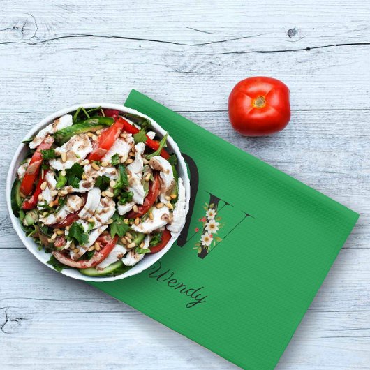 Watercolor botanical green initial monogram theedoek