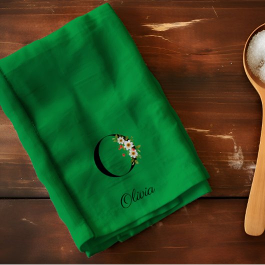 Watercolor botanical green initial monogram theedoek