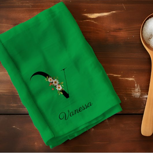 Watercolor botanical green initial monogram theedoek