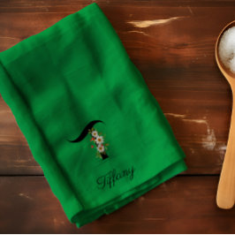 Watercolor botanical green initial monogram theedoek