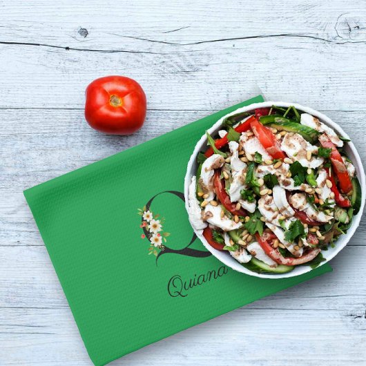 Watercolor botanical green initial monogram theedoek