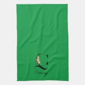 Watercolor botanical green initial monogram theedoek (Verticaal)