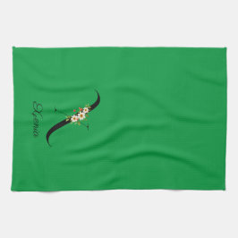 Watercolor botanical green initial monogram theedoek