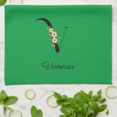 Watercolor botanical green initial monogram theedoek (Gevouwen)