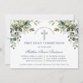 Watercolor Botanical Greenery Dusty Blue Communion Kaart (Voorkant)