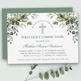 Watercolor Botanical Greenery Sage Green Communion Kaart