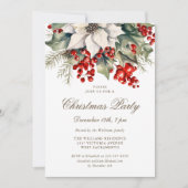 Watercolor Botanical Holly Berries Christmas Party Kaart (Voorkant)