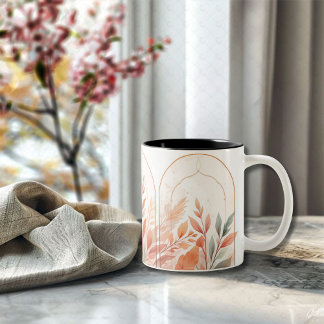 Watercolor Botanical Leaves Elegant CoffeeMug Tweekleurige Koffiemok