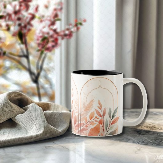 Watercolor Botanical Leaves Elegant CoffeeMug Tweekleurige Koffiemok
