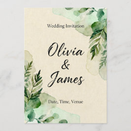 Watercolor Botanical Leaves Invitation Kaart
