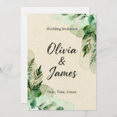 Watercolor Botanical Leaves Invitation Kaart (Voorkant / Achterkant)