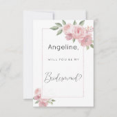 Watercolor botanical pastel pink floral Bridesmaid Kaart (Voorkant)
