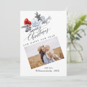 Watercolor Botanical Prettig Kerstmis Foto  Feestdagenkaart (Staand voorkant)