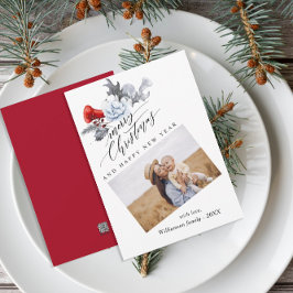 Watercolor Botanical Prettig Kerstmis Foto  Feestdagenkaart