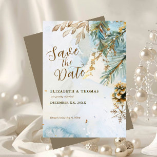 Watercolor Botanicals Winter Bruiloft Gouden Accen Save The Date