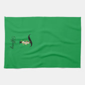 Watercolor botanisch groen initiaal monogram theedoek (Horizontaal)