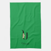 Watercolor botanisch groen initiaal monogram theedoek (Verticaal)