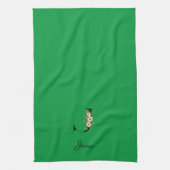 Watercolor botanisch groen initiaal monogram theedoek (Verticaal)