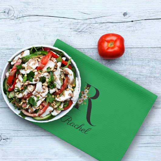 Watercolor botanisch groen initiaal monogram theedoek