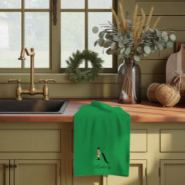Watercolor botanisch groen initiaal monogram theedoek