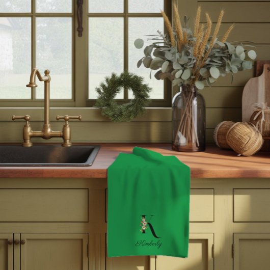 Watercolor botanisch groen initiaal monogram theedoek