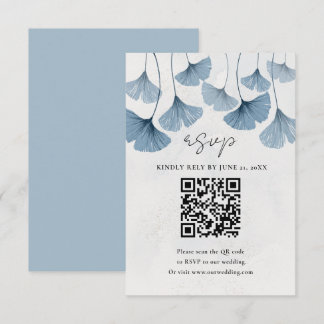 Watercolor Botanisch QR-code Blauwe Trouwdag RSVP Kaartje