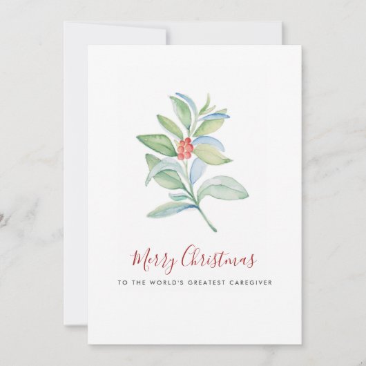 Watercolor Botanische Bladeren en Bessen Verzorger Feestdagenkaart (Voorkant)