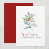 Watercolor Botanische Bladeren en Bessen Verzorger Feestdagenkaart (Voorkant / Achterkant)