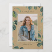 Watercolor Botanische Bladeren Kraft Foto Afstudee Aankondiging (Voorkant)
