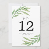 Watercolor Botanische Bladeren Trouwtafel Nummer Kaart (Voorkant)