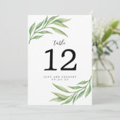 Watercolor Botanische Bladeren Trouwtafel Nummer Kaart (Staand voorkant)