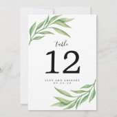 Watercolor Botanische Bladeren Trouwtafel Nummer Kaart (Achterkant)