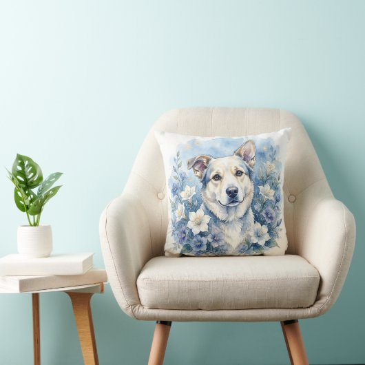 Watercolor Botanische Bloemhond Portret Kussen (Stoel)