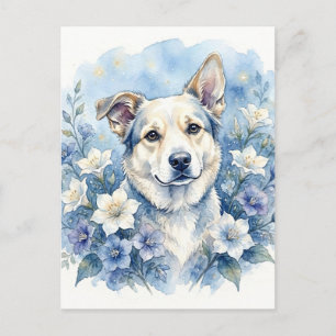 Watercolor Botanische Bloemige Hond Portret Feestdagenkaart
