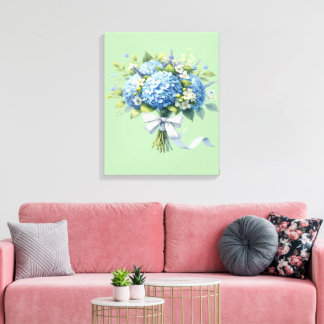 Watercolor Botanische Bloemige Hortensia Canvas Afdruk
