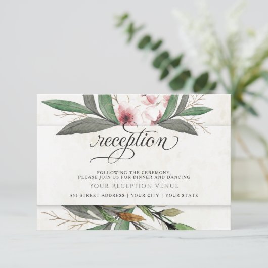 Watercolor Botanische Bloesems Trouwreceptie Kaart (Staand voorkant)