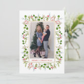Watercolor botanische frame kerstfoto feestdagenkaart (Staand voorkant)