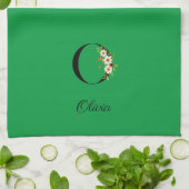 Watercolor botanische groene initiële monogram theedoek (Gevouwen)