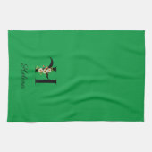Watercolor botanische groene initiële monogram theedoek (Horizontaal)