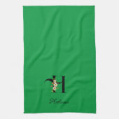Watercolor botanische groene initiële monogram theedoek (Verticaal)