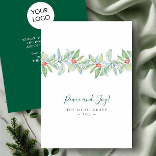 Watercolor Botanische Hulst en Bessen Kerstmis Feestdagenkaart