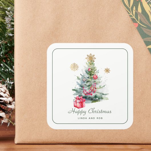 Watercolor Botanische Kerst Vierkante Sticker