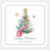 Watercolor Botanische Kerst Vierkante Sticker (Voorkant)