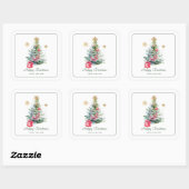 Watercolor Botanische Kerst Vierkante Sticker (Vel)