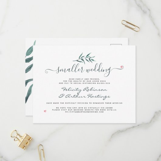 Watercolor Botanische Kleinere Huwelijkscript Upda Uitnodiging Briefkaart (Voorkant / Achterkant in situ)