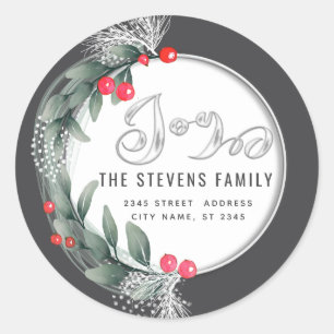 Watercolor botanische krans script vreugde winter ronde sticker