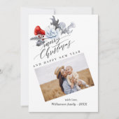 Watercolor Botanische Prettig Kerst Foto  Feestdagenkaart (Voorkant)