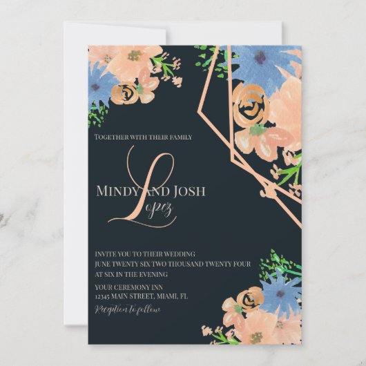 Watercolor Botanische Script Monogram Huwelijk Kaart (Voorkant)