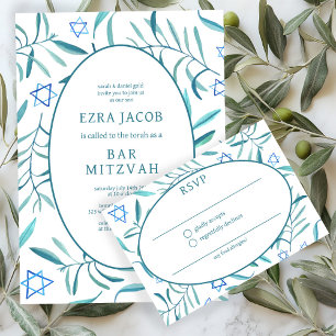 Watercolor Botanische Ster David Bar/Bat Mitzvah RSVP Kaartje
